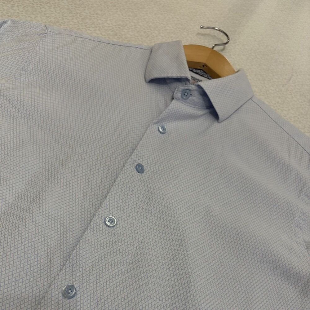 Truly Shirt Mens Medium button up Slim fit Blue Long sleeve All over pattern